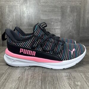 Puma Kids Slip On Sneakers Size 6.5 Black Pink Knit Athletic Shoes NEW